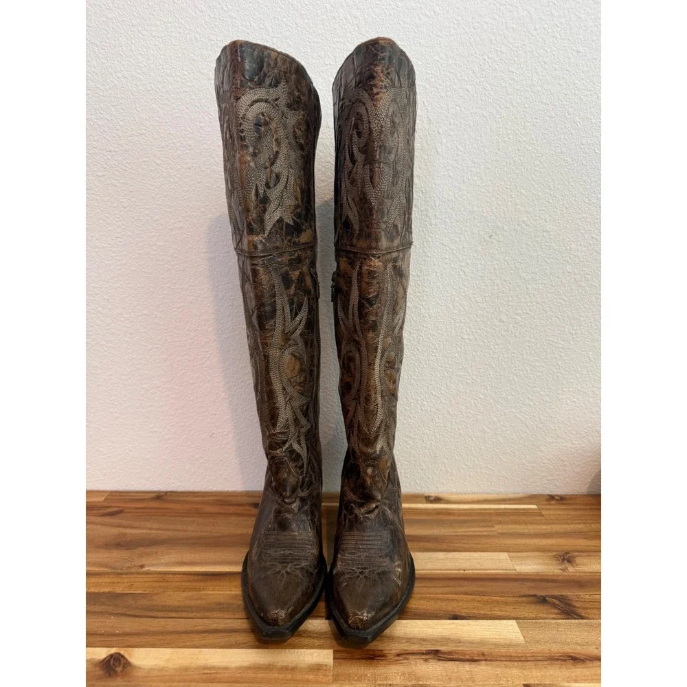 Dan Post Jilted Over The Knee Tall Western Boots Distressed Brown Size  9.5